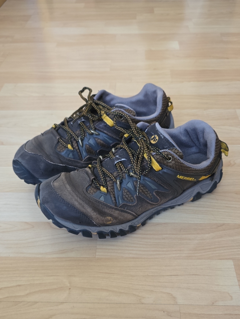 Merrell All Out Blaze Men Black Slate Yellow Waterproof Hiking Shoes Size 10.5